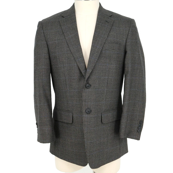 Jos A Bank Sport Coat Mens 40R Wool Gray Houndstooth Plaid Lined Jacket Preppy